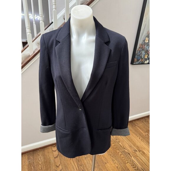 Vince Women's Boyfriend Wool Blend Blazer Jacket Navy Blue Coastal Size 6 - Picture 2 of 3